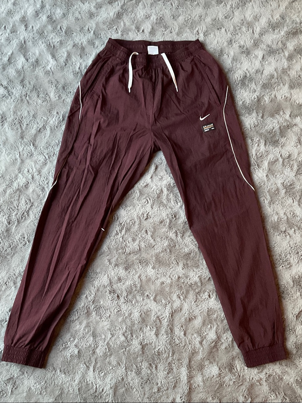 Nike Men's Dark Brown / Maroon Track Pants with White Accents